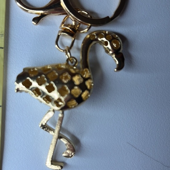 Fashion  Bag Charm & keychain  flamingo, like bird  clear rhinestones/ gold tone - Picture 5 of 6
